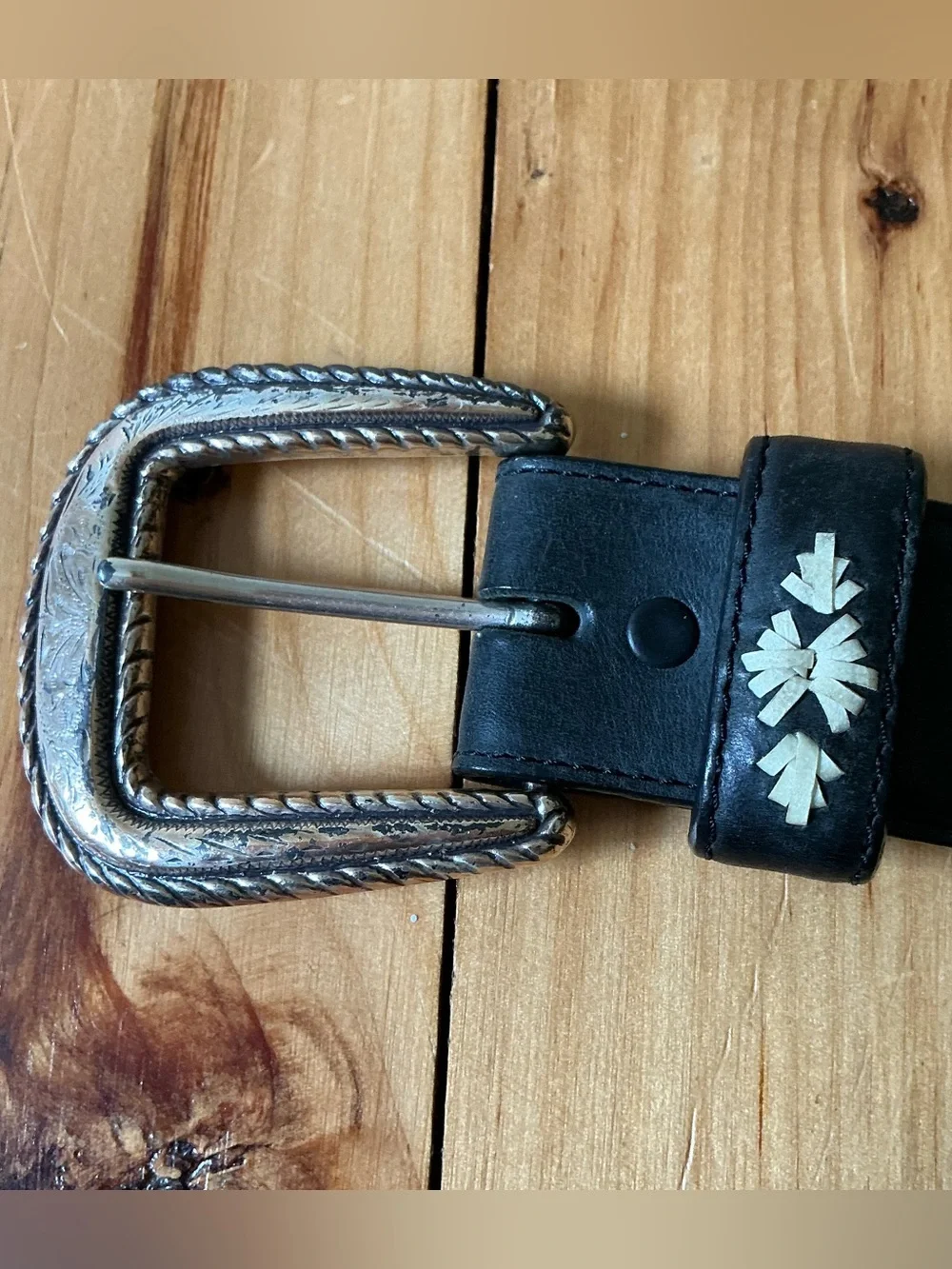 Vintage 1995 Justin Black Leather Pony Hair Belt 36